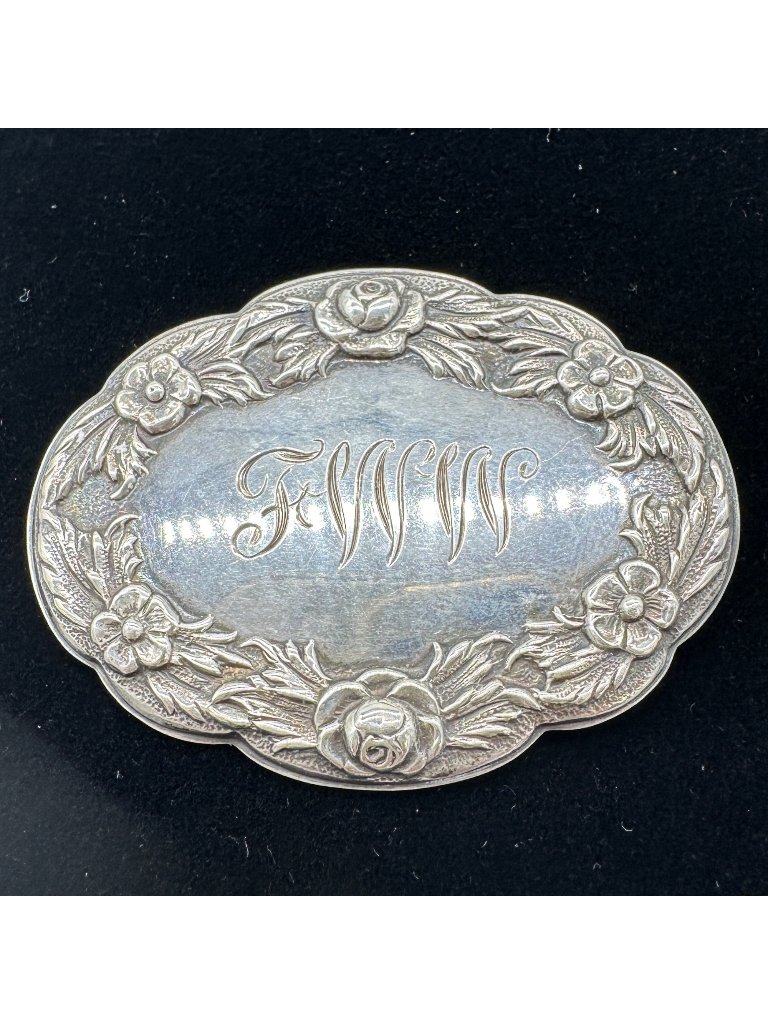 Antique S. Kirk & Son Sterling Silver Floral Oval Brooch With Monogram Engraving